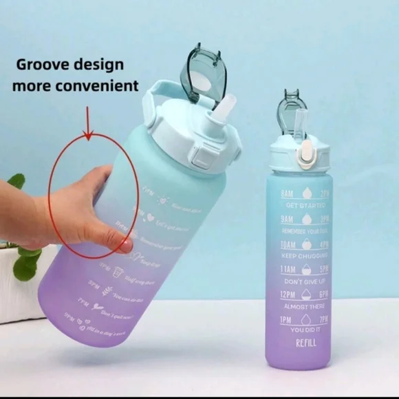 3pcs Outdoor Portable Gradient Color Leakproof Straw Water Bottle With Large Cap - Picture 3 of 4